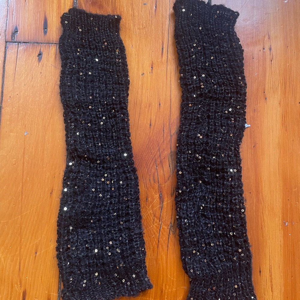 Knitted Black leg warmers with gold sequins